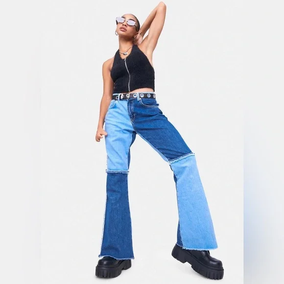 THE RAGGED PRIEST Bug Fuzzy Eyelash Ribbed Knit Halter Crop Top Zip Up Black S - Picture 3 of 12